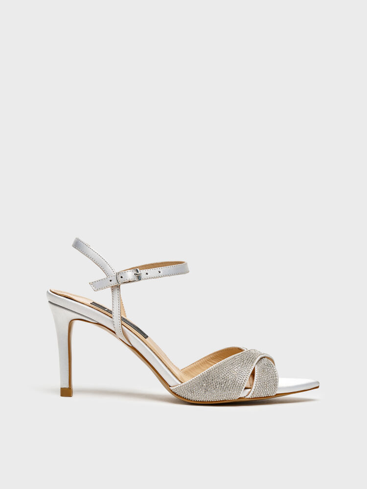 30123 KADIN TOPUKLU AYAKKABI GÜMÜŞ TAŞLI - 1