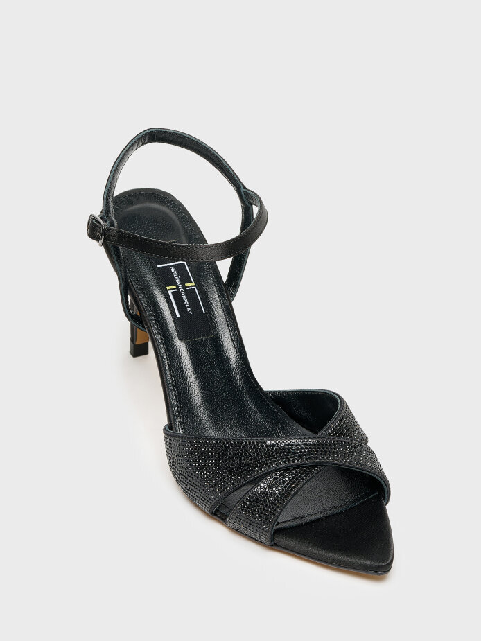 30123 KADIN TOPUKLU AYAKKABI SİYAH TAŞLI - (1)