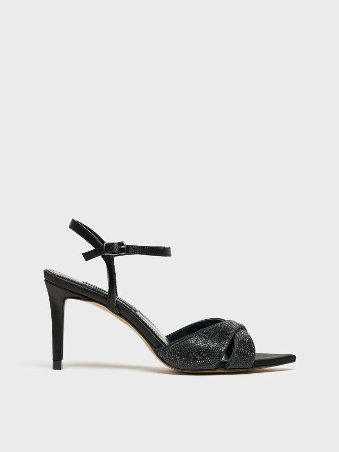 30123 KADIN TOPUKLU AYAKKABI SİYAH TAŞLI - 