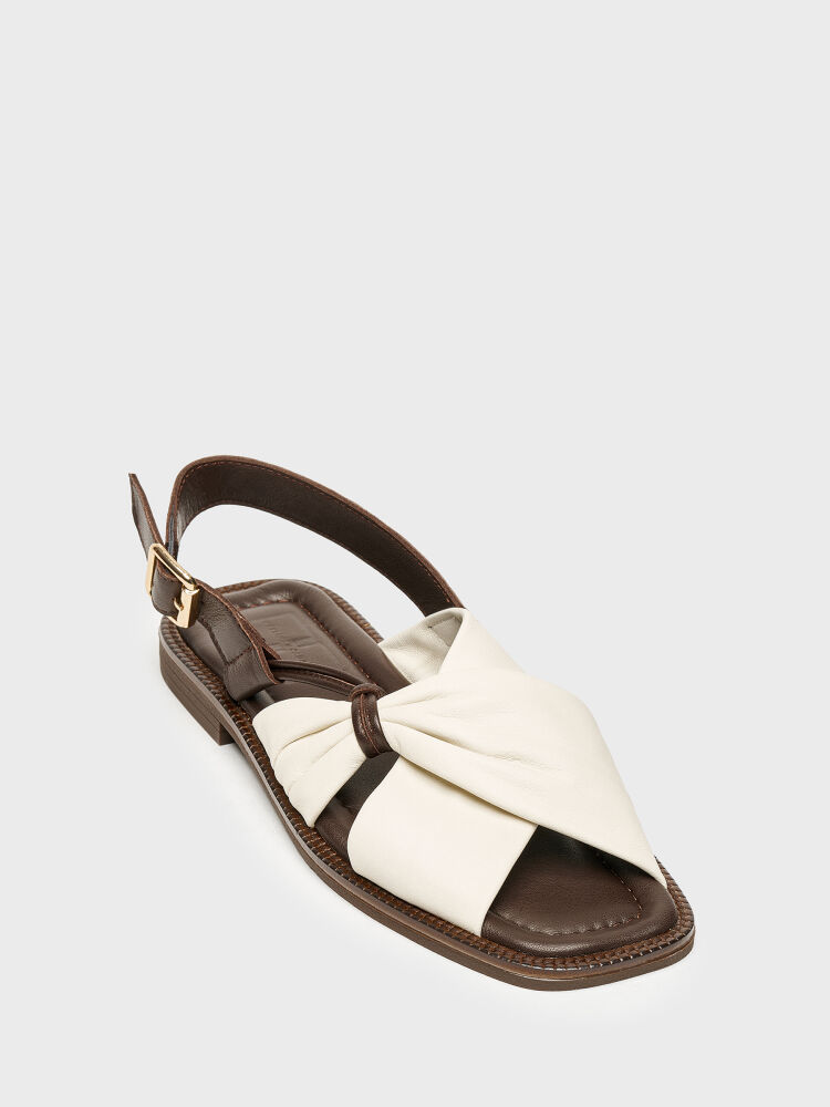 35174 KADIN SANDALET KREM DERİ/KAHVE - 2