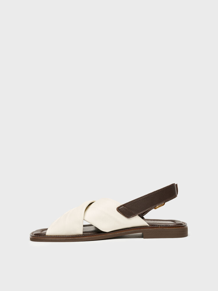 35174 KADIN SANDALET KREM DERİ/KAHVE - 3
