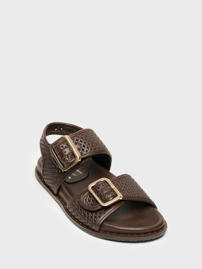 35176 KADIN SANDALET KAHVE ÖRGÜ - (1)