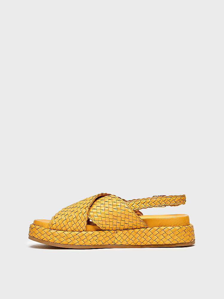35188 KADIN SANDALET SARI DERİ ÖRGÜ - 3