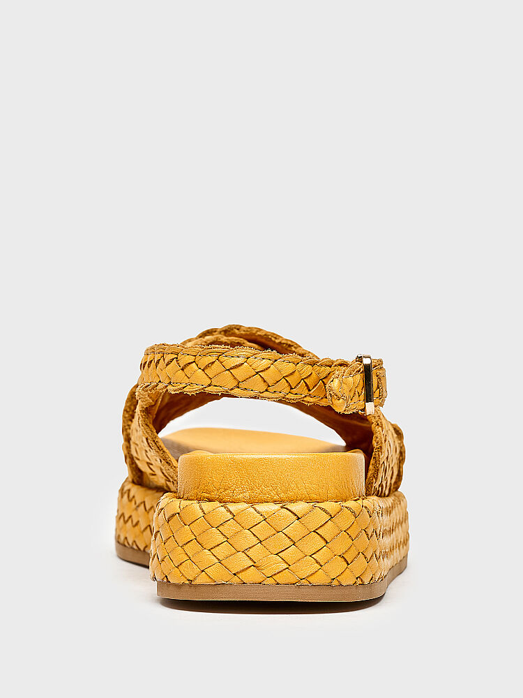 35188 KADIN SANDALET SARI DERİ ÖRGÜ - 4