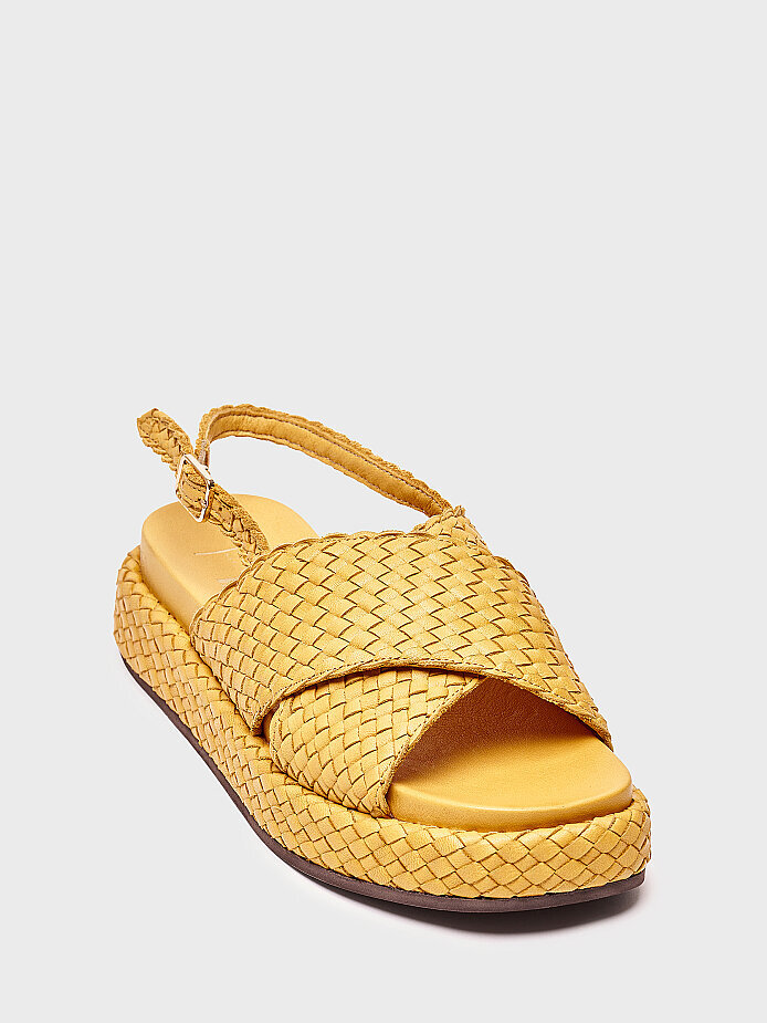 35188 KADIN SANDALET SARI DERİ ÖRGÜ - (1)