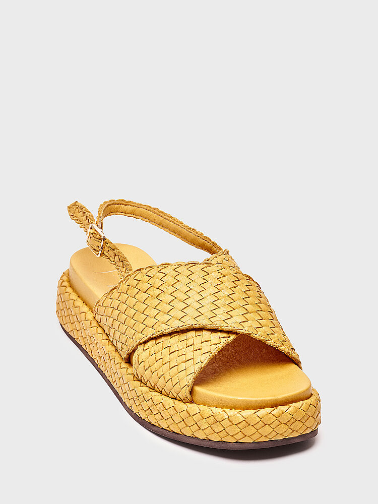 35188 KADIN SANDALET SARI DERİ ÖRGÜ - 2