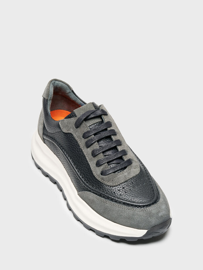 50254 ERKEK AYAKKABI SİYAH DERİ/ANTRASİT SÜET - (1)