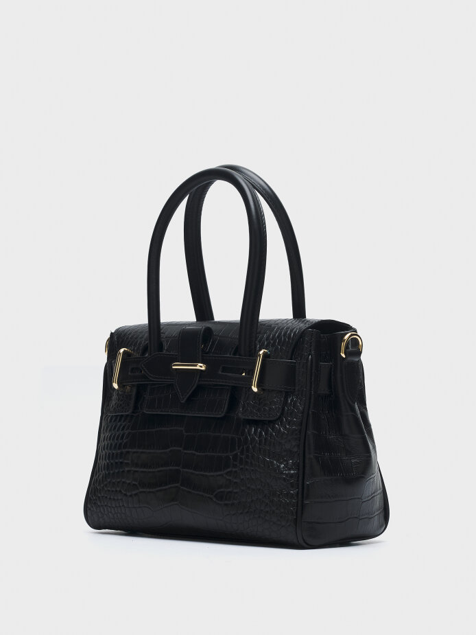 55127 KADIN VERA ÇANTA SİYAH KROKO - (1)