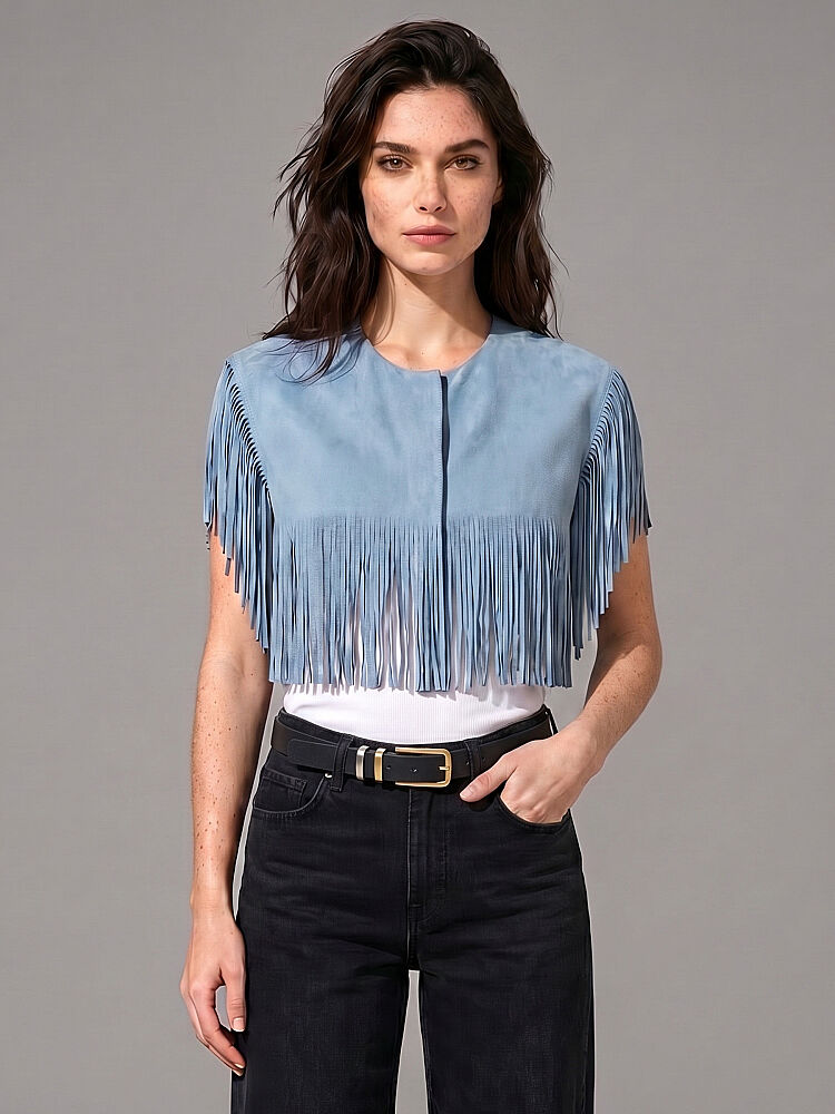 90009 KADIN BOLERO MAVİ NUBUK - 5