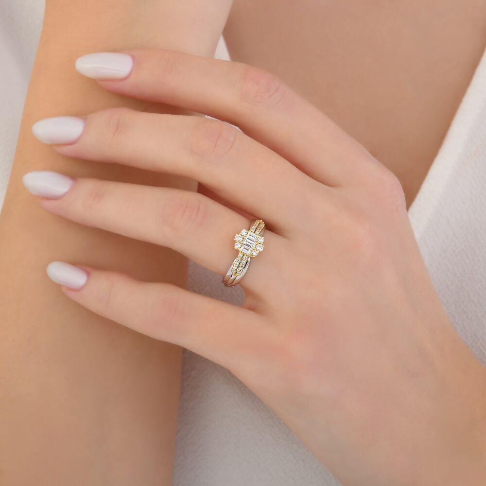 18 AYAR GOLD VE BEYAZ ALTIN 0,44 KARAT BAGET PIRLANTA YÜZÜK					 - 3