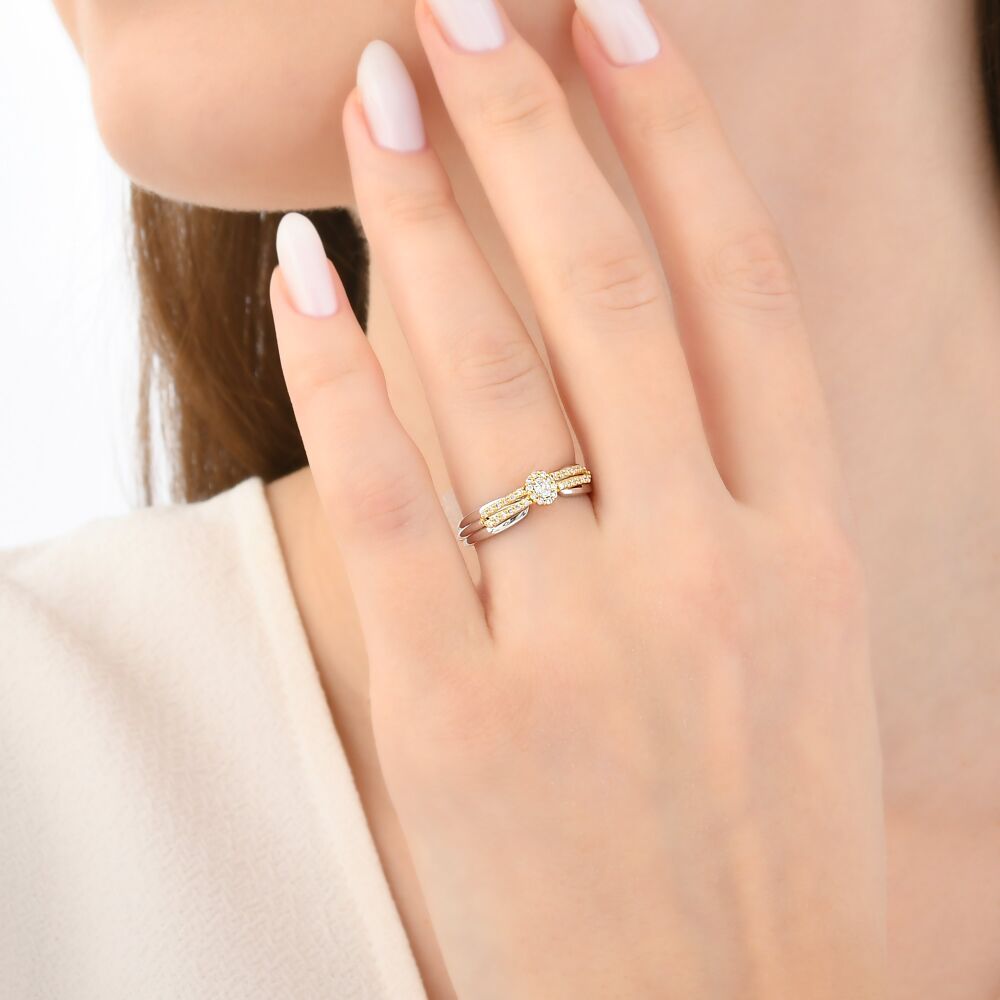 18 AYAR GOLD VE BEYAZ ALTIN 0,21 KARAT OVAL PIRLANTA YÜZÜK					 - 3