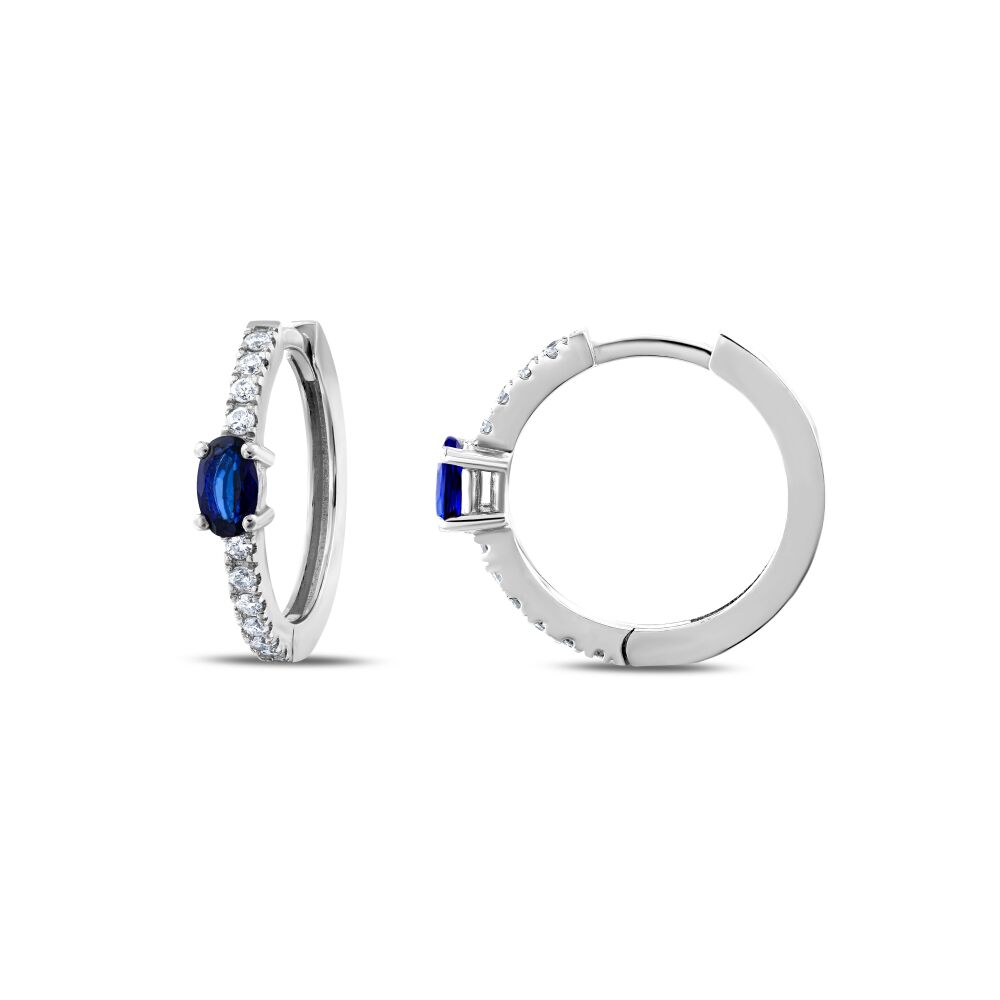 18 AYAR BEYAZ ALTIN 0,83 KARAT PIRLANTA SAFİR KÜPE					 - 2