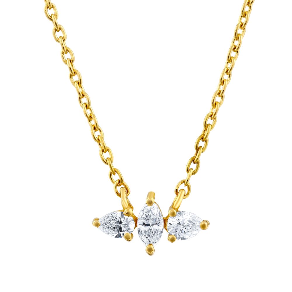 18 AYAR GOLD ALTIN 0,20 KARAT MARKİZ VE DAMLA PIRLANTA KOLYE					 - 1