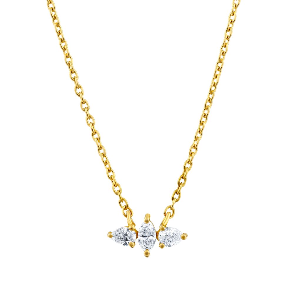 18 AYAR GOLD ALTIN 0,20 KARAT MARKİZ VE DAMLA PIRLANTA KOLYE					 - 2