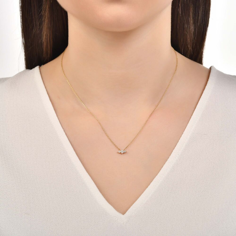 18 AYAR GOLD ALTIN 0,20 KARAT MARKİZ VE DAMLA PIRLANTA KOLYE					 - 3