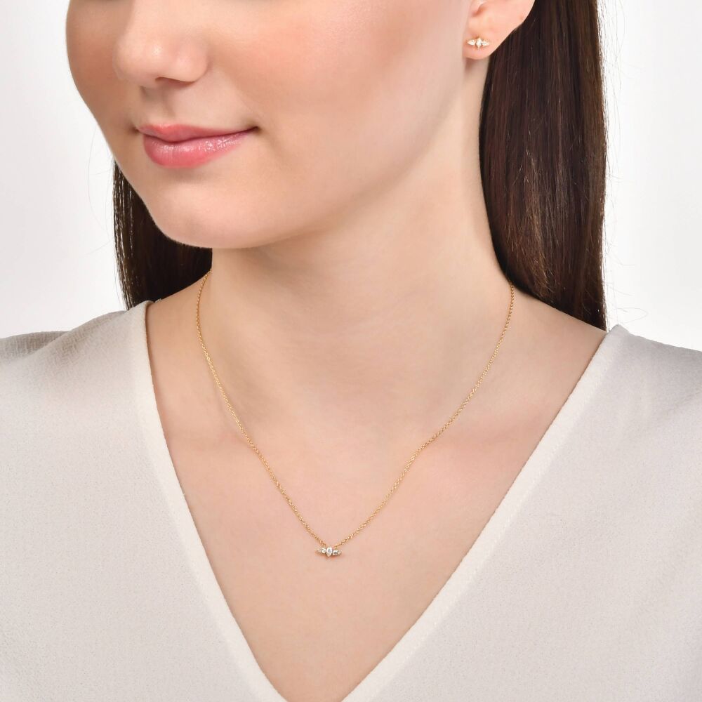 18 AYAR GOLD ALTIN 0,20 KARAT MARKİZ VE DAMLA PIRLANTA KOLYE					 - 4