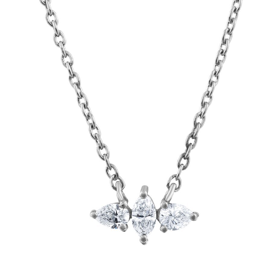 18 AYAR BEYAZ ALTIN 0,20 KARAT MARKİZ VE DAMLA PIRLANTA KOLYE					 - 