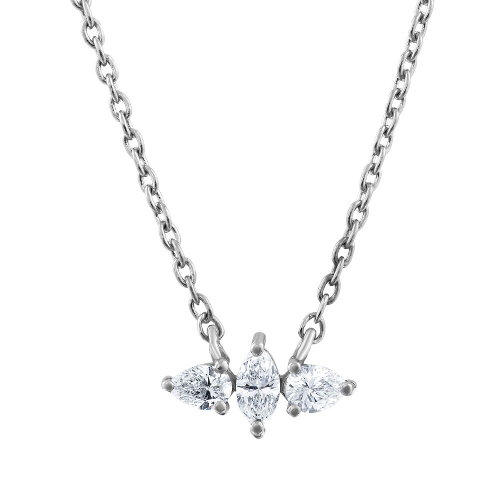 18 AYAR BEYAZ ALTIN 0,20 KARAT MARKİZ VE DAMLA PIRLANTA KOLYE					 - 1