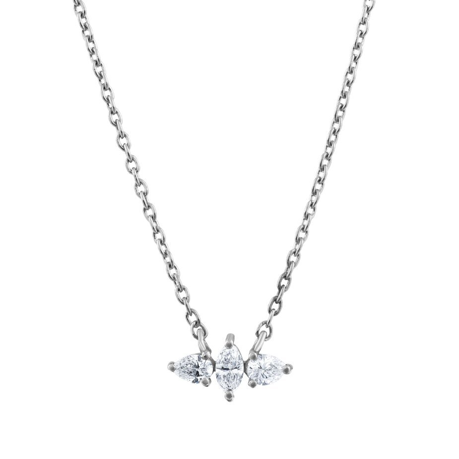 18 AYAR BEYAZ ALTIN 0,20 KARAT MARKİZ VE DAMLA PIRLANTA KOLYE					 - (1)