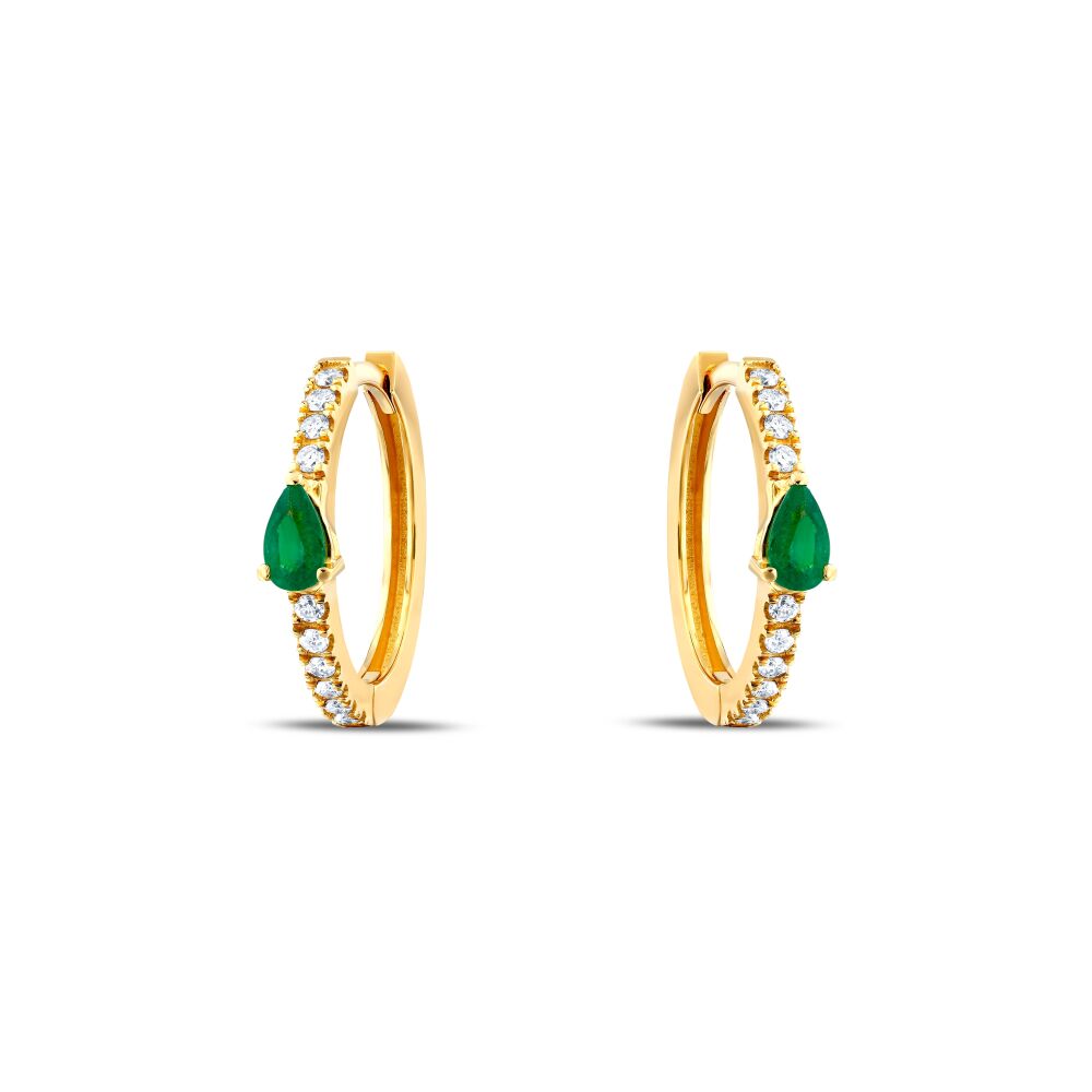 18 AYAR GOLD ALTIN 0,57 KARAT PIRLANTA ZÜMRÜT KÜPE					 - 1