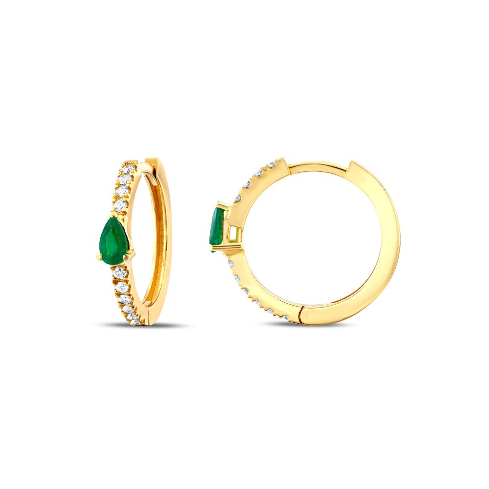 18 AYAR GOLD ALTIN 0,57 KARAT PIRLANTA ZÜMRÜT KÜPE					 - 2