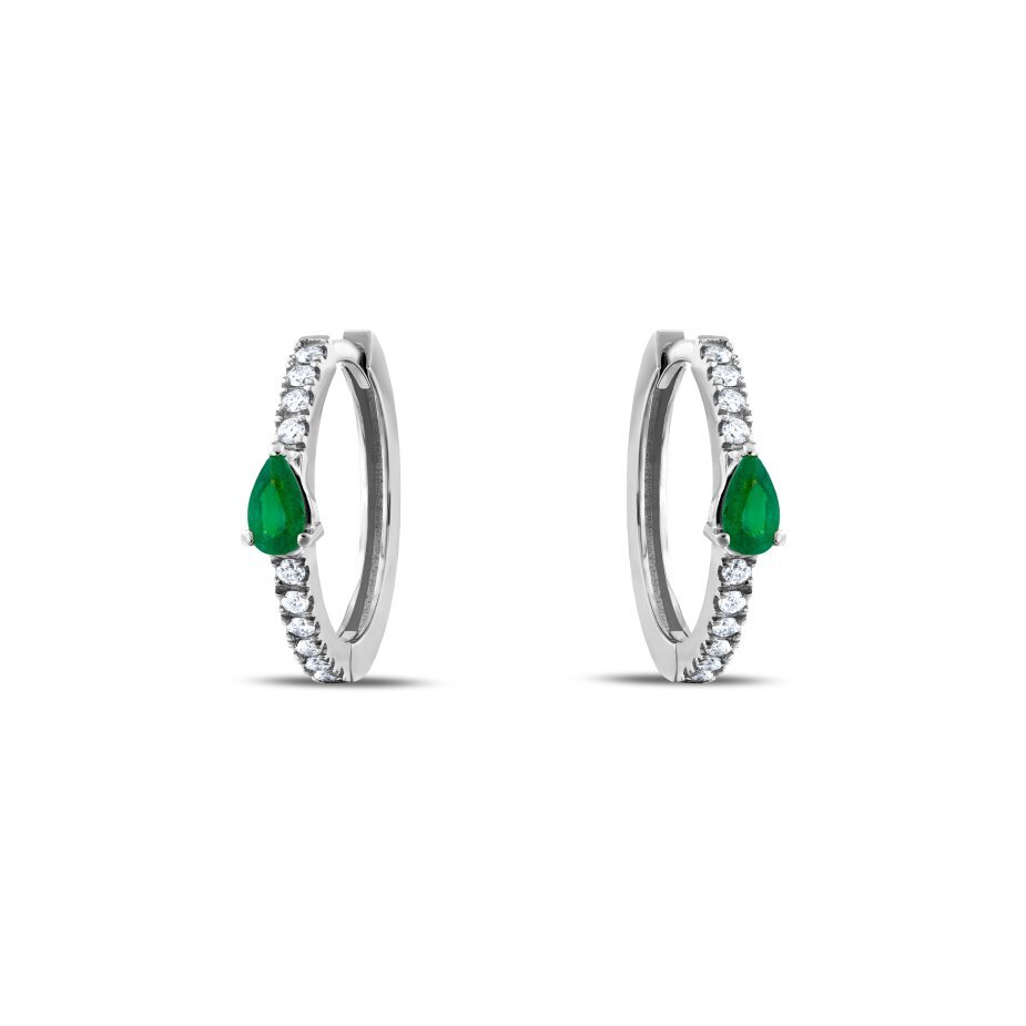 18 AYAR BEYAZ ALTIN 0,65 KARAT PIRLANTA ZÜMRÜT KÜPE					 - 