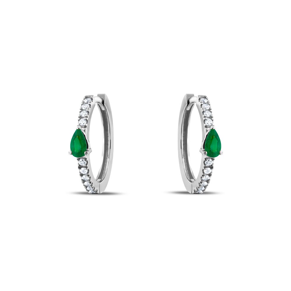 18 AYAR BEYAZ ALTIN 0,65 KARAT PIRLANTA ZÜMRÜT KÜPE					 - 1