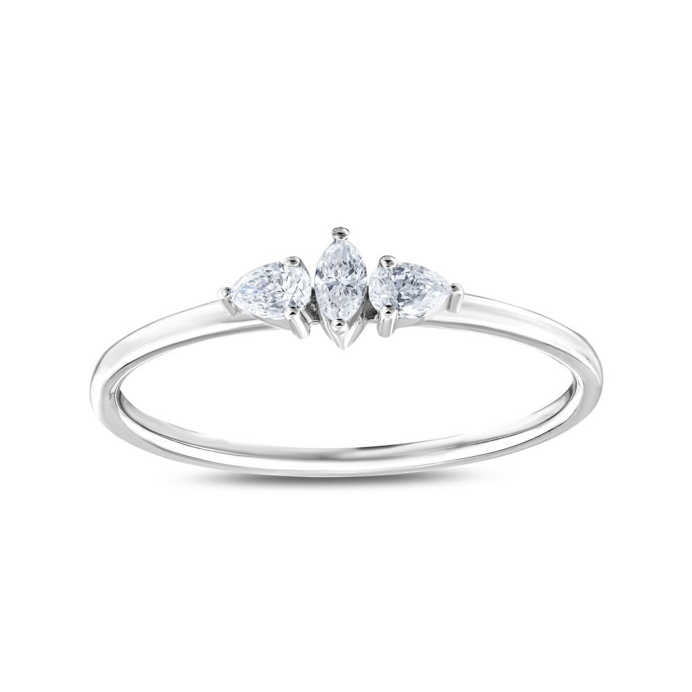 18 AYAR BEYAZ ALTIN 0,20 KARAT MARKİZ VE DAMLA PIRLANTA YÜZÜK					 - 1