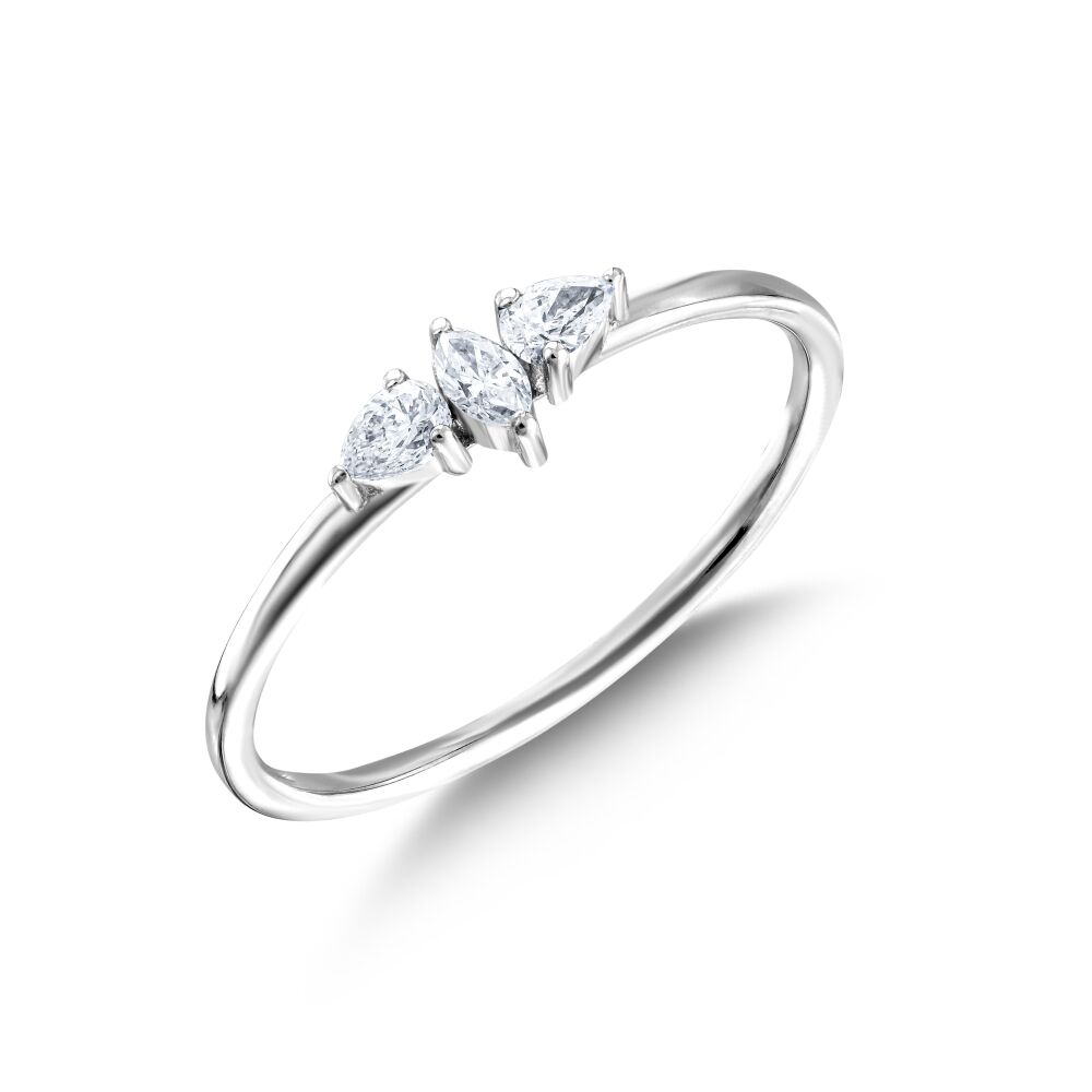 18 AYAR BEYAZ ALTIN 0,20 KARAT MARKİZ VE DAMLA PIRLANTA YÜZÜK					 - 2