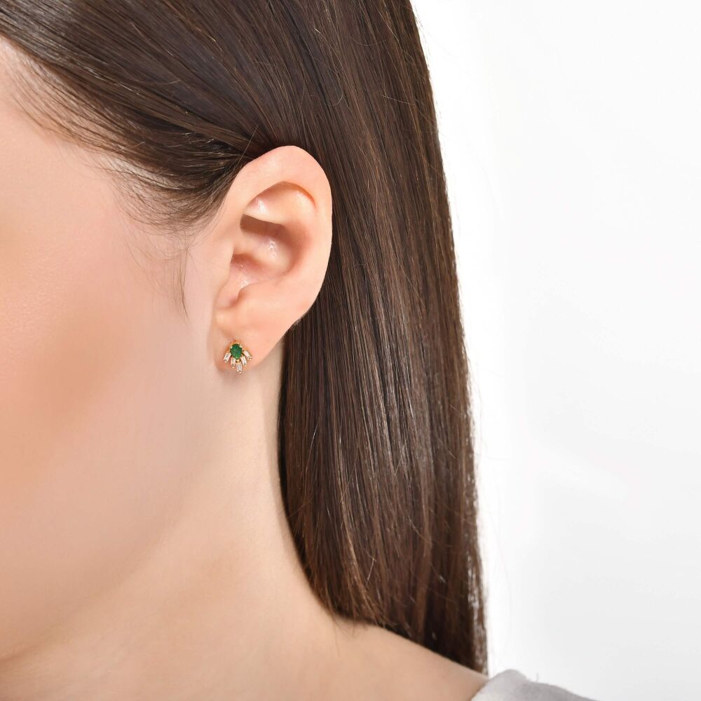 18 AYAR GOLD ALTIN 0,36 KARAT PIRLANTA ZÜMRÜT KÜPE					 - 3