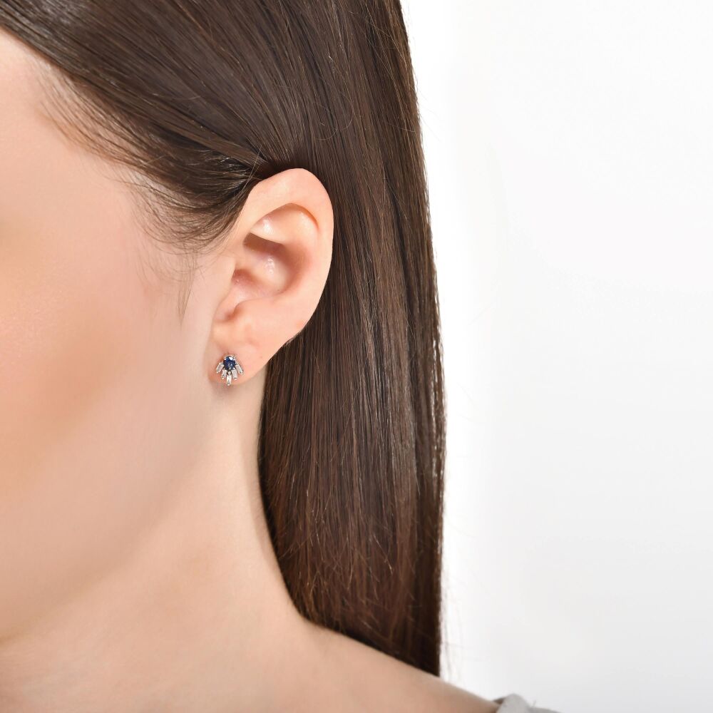 18 AYAR BEYAZ ALTIN 0,49 KARAT PIRLANTA SAFİR KÜPE					 - 3