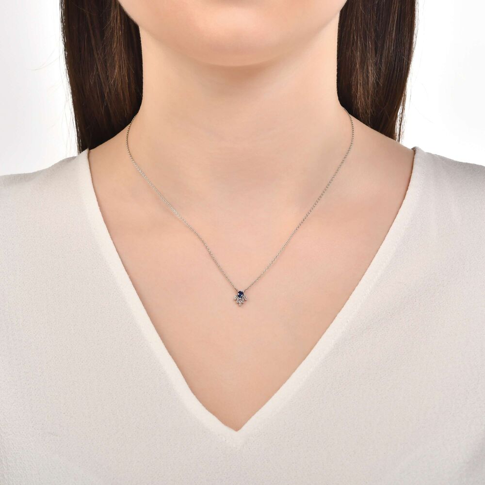 18 AYAR BEYAZ ALTIN 0,28 KARAT PIRLANTA SAFİR KOLYE					 - 3