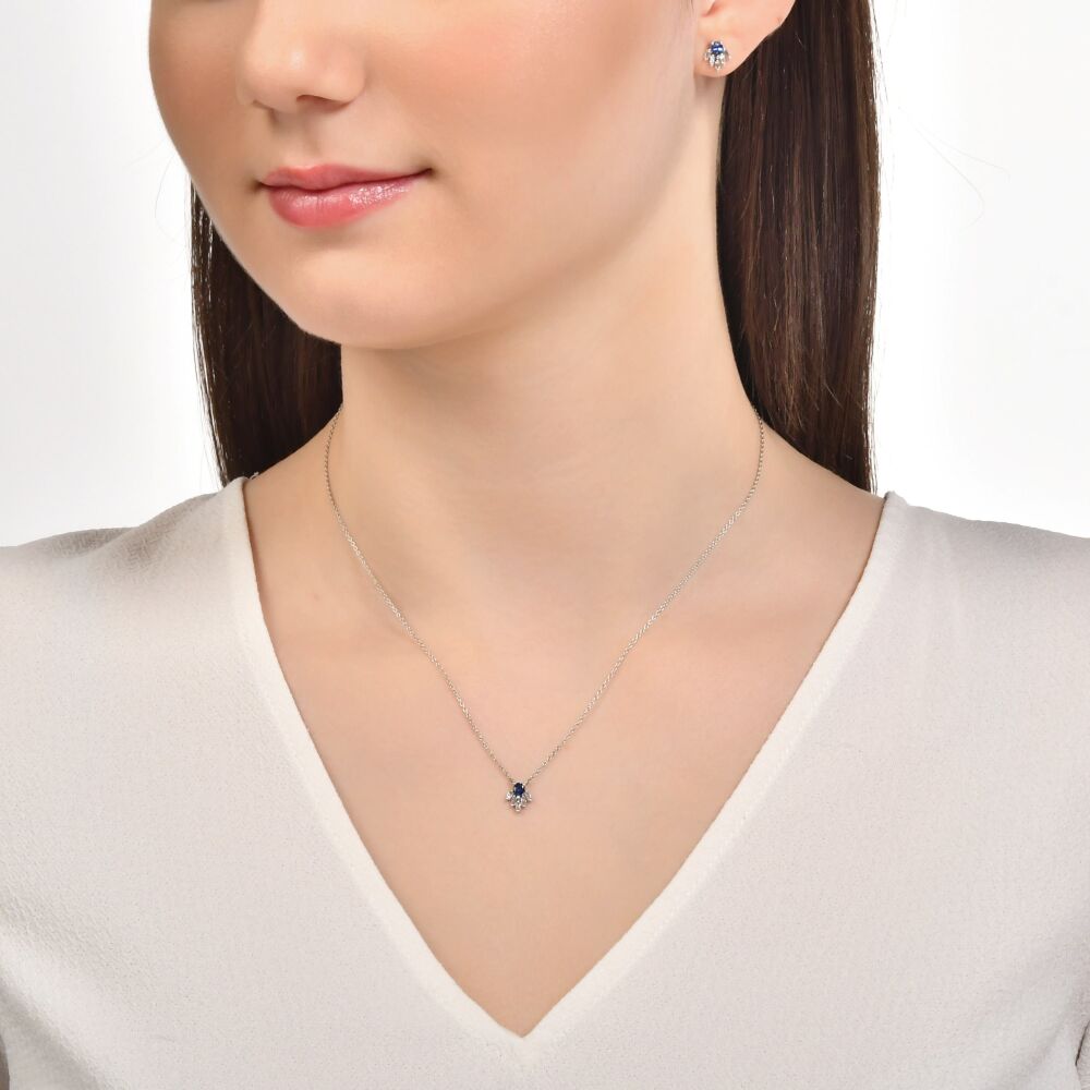 18 AYAR BEYAZ ALTIN 0,28 KARAT PIRLANTA SAFİR KOLYE					 - 4