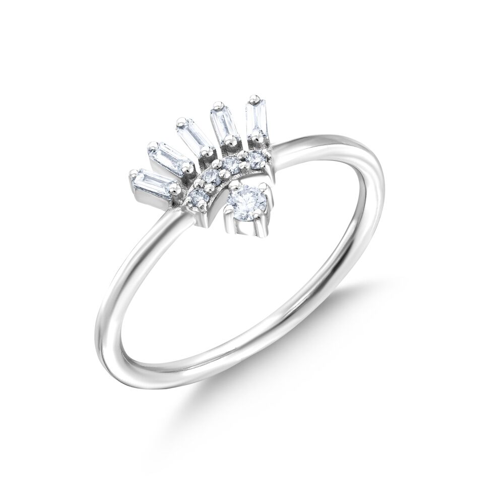 18 AYAR BEYAZ ALTIN 0,14 KARAT BAGET PIRLANTA YÜZÜK					 - 2