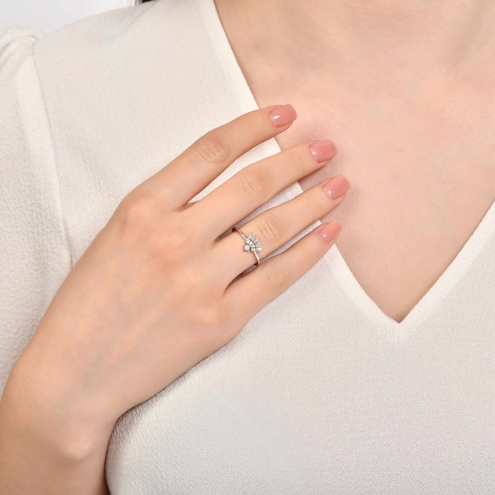 18 AYAR BEYAZ ALTIN 0,14 KARAT BAGET PIRLANTA YÜZÜK					 - 3