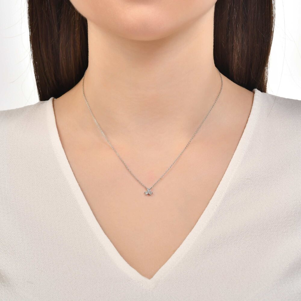 18 AYAR BEYAZ ALTIN 0.14 KARAT BAGET PIRLANTA KOLYE					 - 3