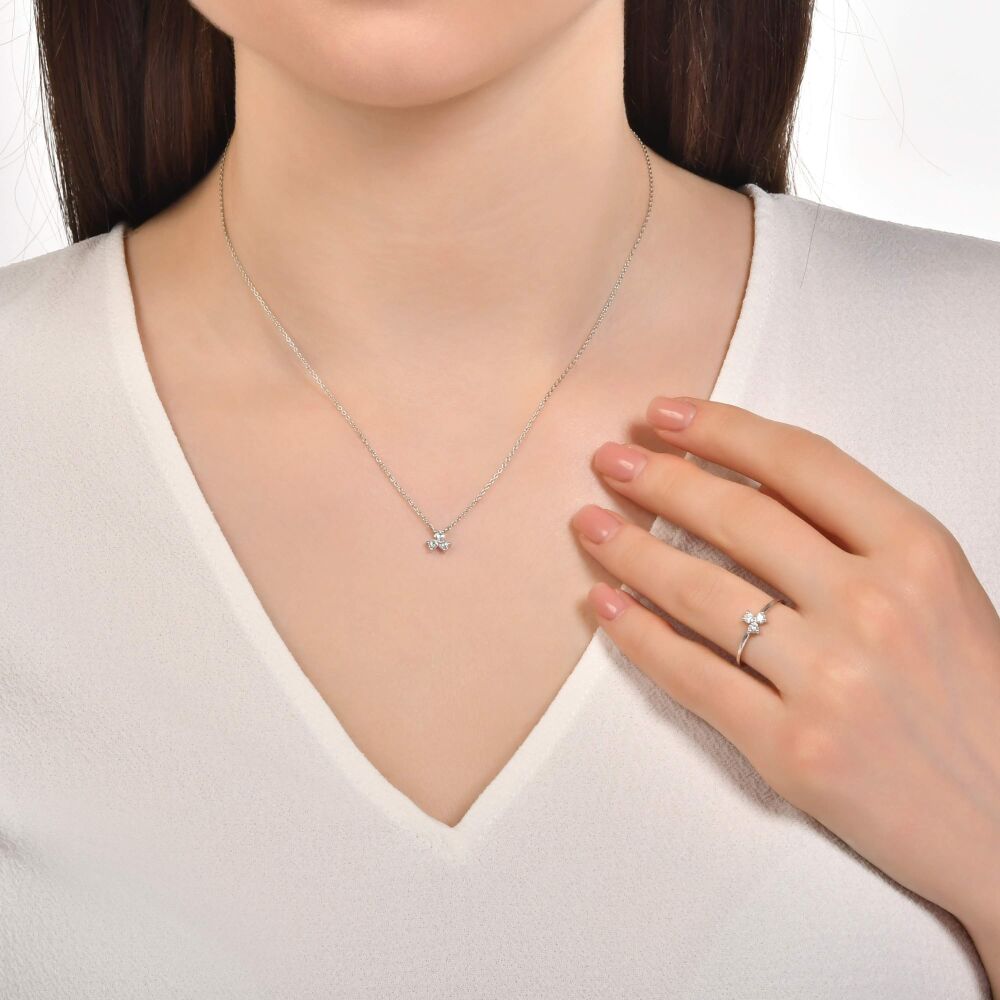 18 AYAR BEYAZ ALTIN 0.14 KARAT BAGET PIRLANTA KOLYE					 - 4