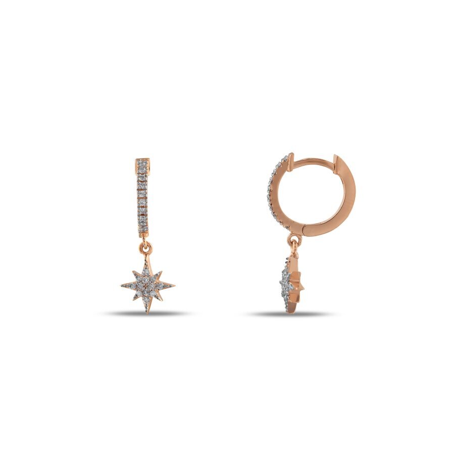 14 AYAR ROSE ALTIN 0,21 CT KUTUP YILDIZLI HALKA PIRLANTA KÜPE							 - (1)