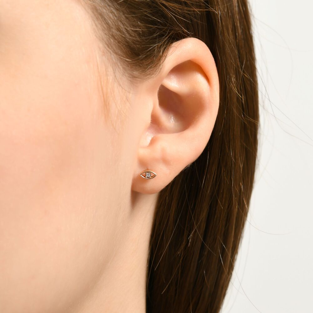 14 AYAR ROSE ALTIN 0,04 CT GÖZ PIRLANTA KÜPE					 - 3