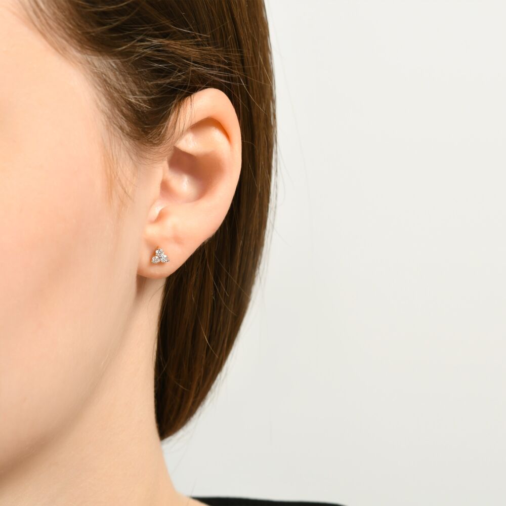 14 AYAR ROSE ALTIN 0,24 CT ÜÇ TAŞ PIRLANTA KÜPE					 - 3