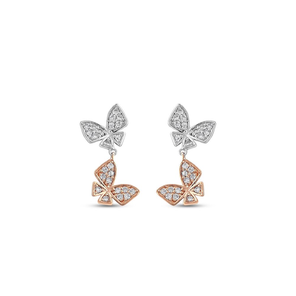  18 AYAR BEYAZ VE ROSE ALTIN 0,30 KARAT PIRLANTA KELEBEK KÜPE					 - 1