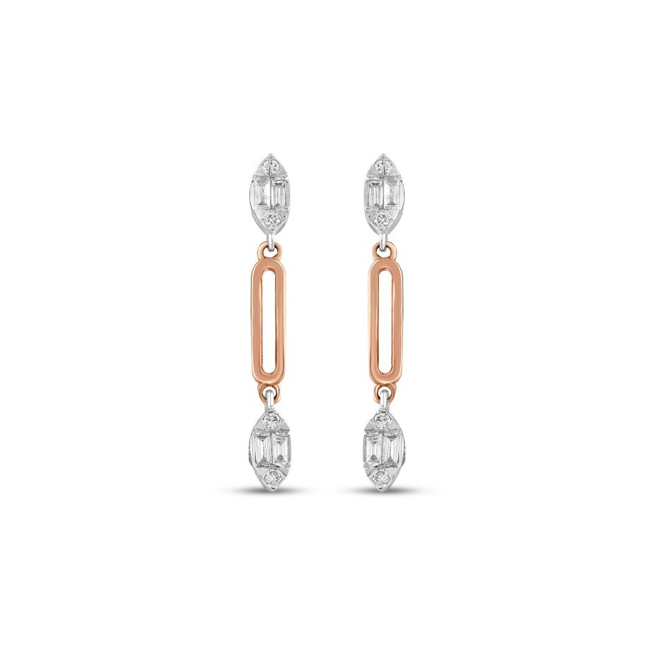 18 AYAR BEYAZ VE ROSE ALTIN 0,24 KARAT BAGET PIRLANTA KÜPE					 - 