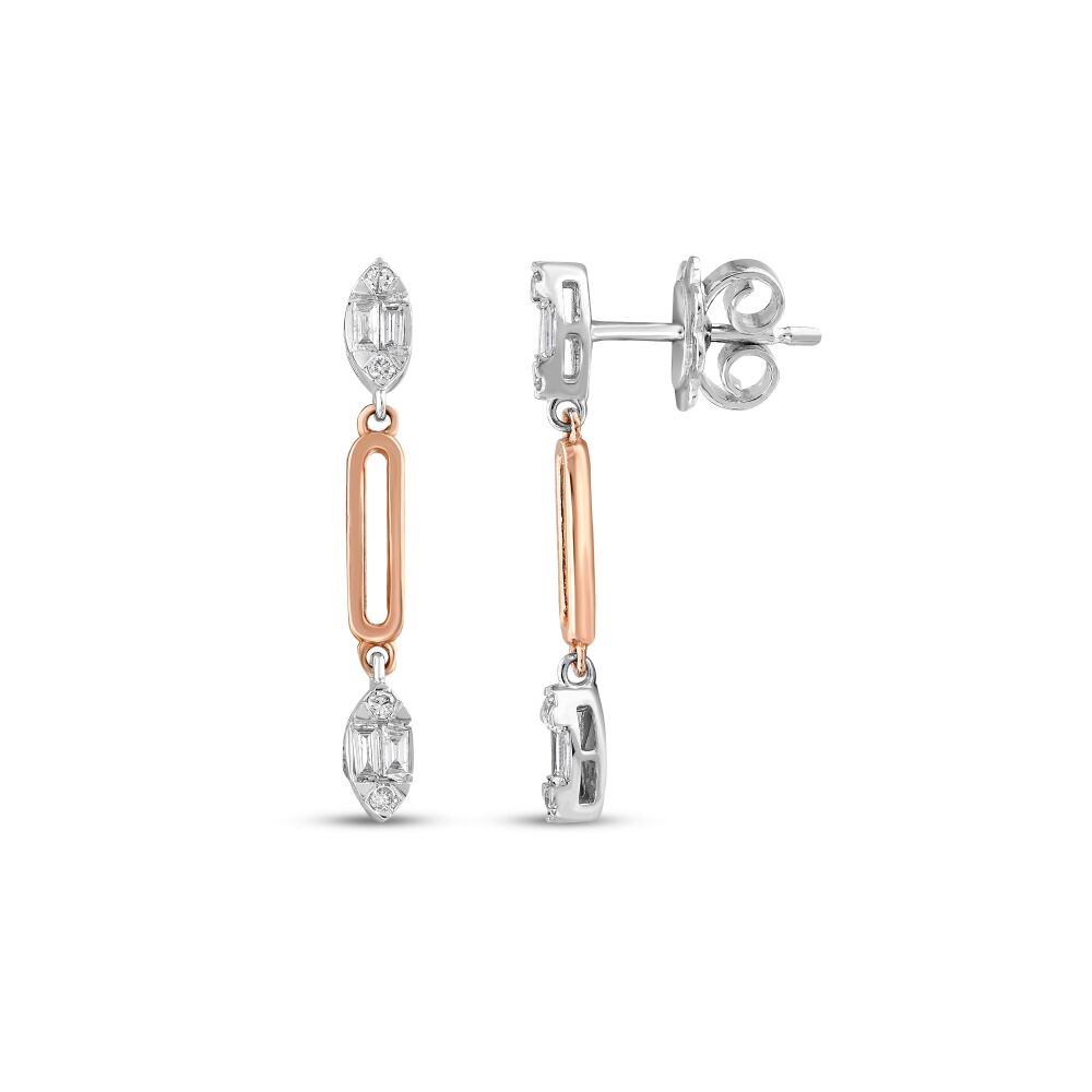 18 AYAR BEYAZ VE ROSE ALTIN 0,24 KARAT BAGET PIRLANTA KÜPE					 - 2