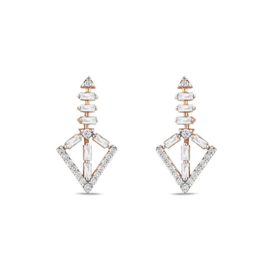 14 AYAR BEYAZ VE ROSE ALTIN 0,61 KARAT BAGET PIRLANTA KÜPE - 