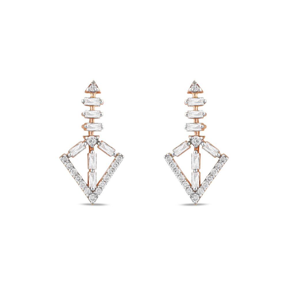 14 AYAR BEYAZ VE ROSE ALTIN 0,61 KARAT BAGET PIRLANTA KÜPE - 1