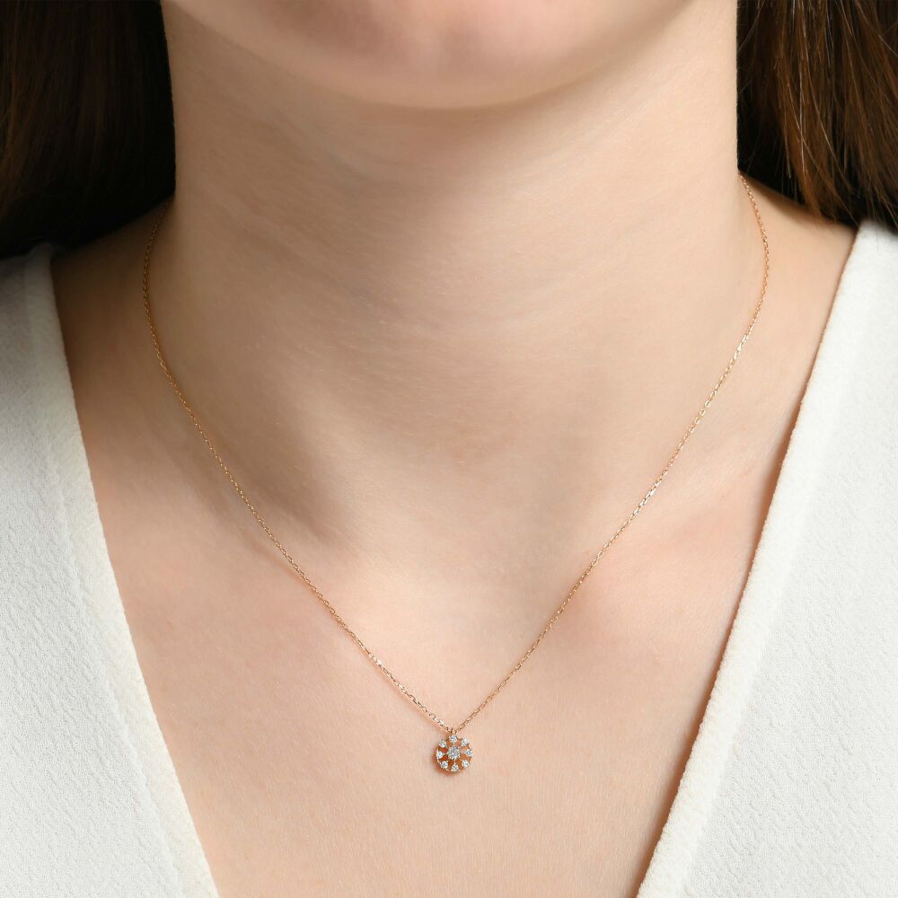 14 AYAR ROSE VE BEYAZ ALTIN 0,13 CT PIRLANTA KOLYE					 - 3