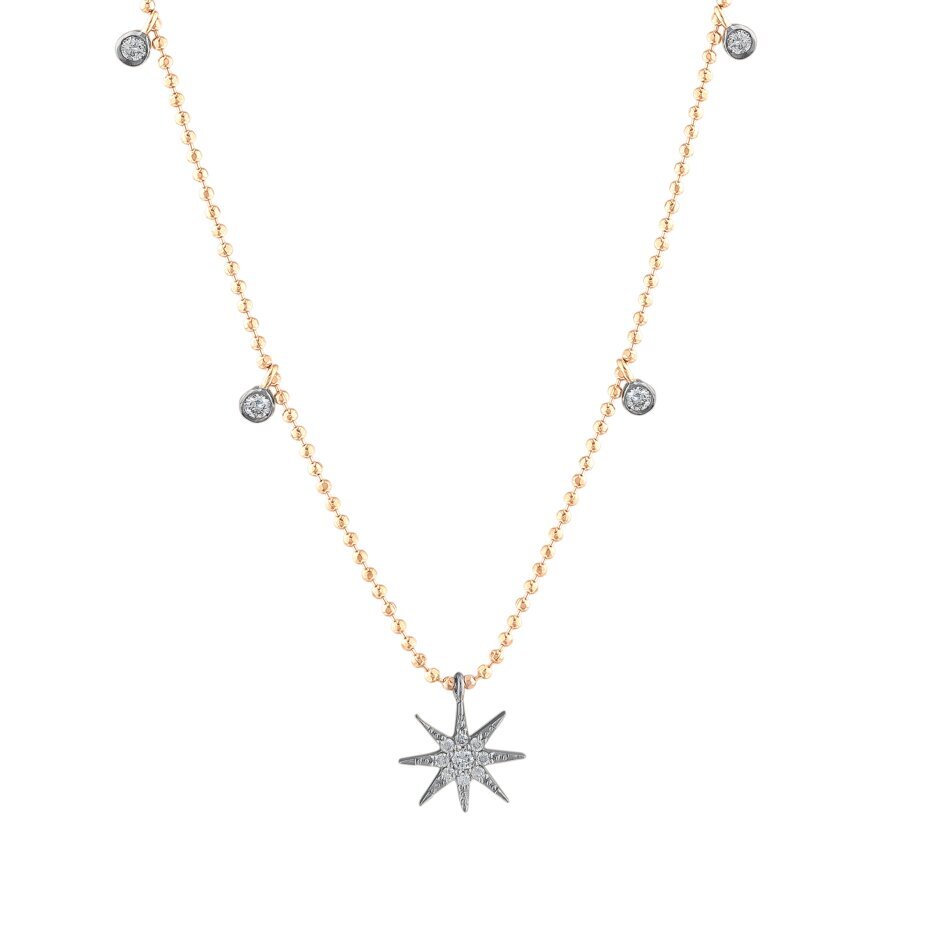 14 AYAR ROSE VE BEYAZ ALTIN 0,18 CT PIRLANTA KOLYE					 - 