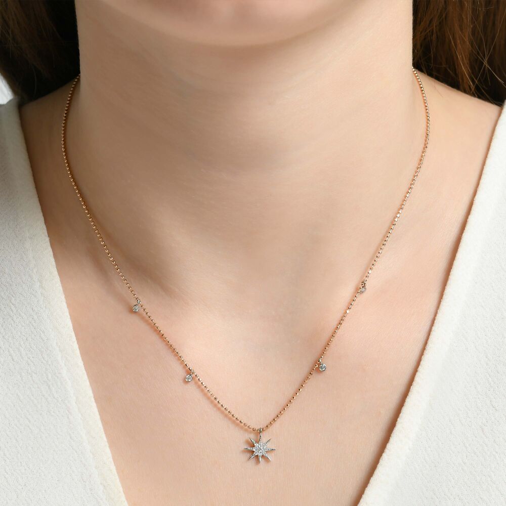 14 AYAR ROSE VE BEYAZ ALTIN 0,18 CT PIRLANTA KOLYE					 - 3