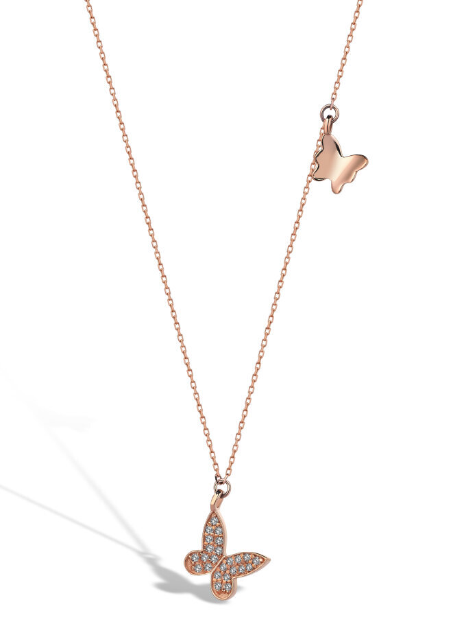 14 AYAR ROSE ALTIN 0,16 CT ÇİFT KELEBEKLİ PIRLANTA KOLYE					 - 