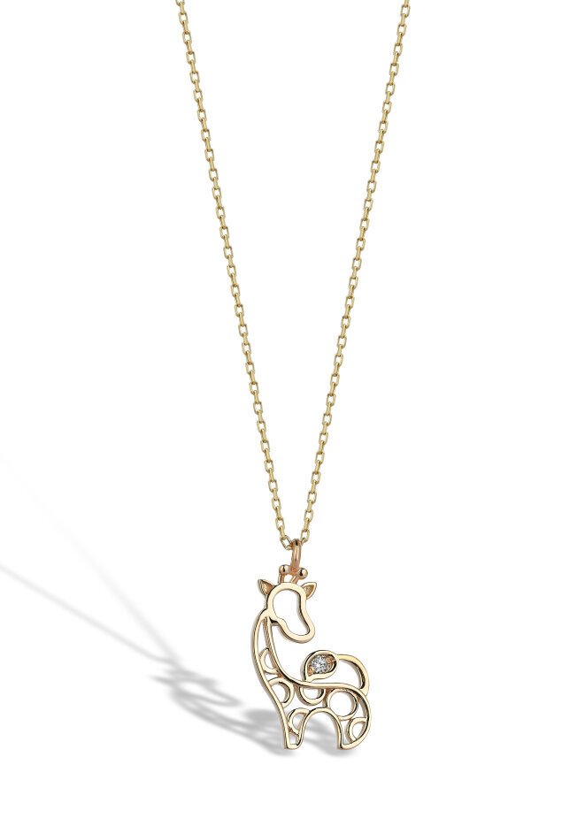 14 AYAR SARI ALTIN 0,02 CT ZÜRAFA PIRLANTA KOLYE					 - 